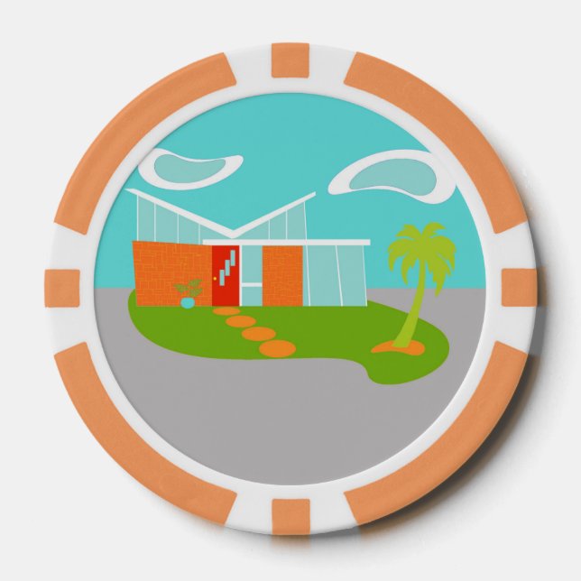 Mid Century Modern Cartoon House Poker Chips (Front)