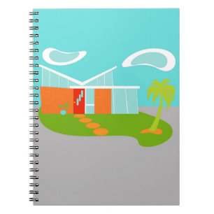 Mid Century Modern Cartoon House Spiral Notebook