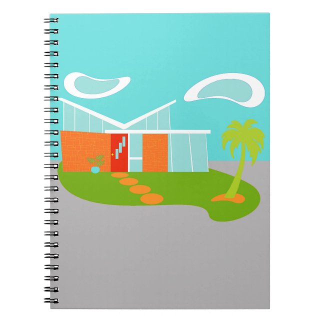 Mid Century Modern Cartoon House Spiral Notebook (Front)