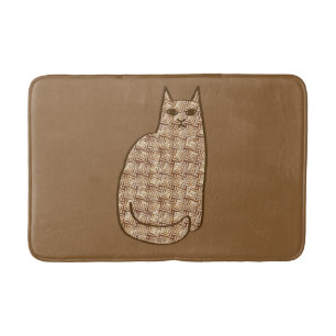 Mid-Century Modern Cat, Beige and Light Brown Bath Mat