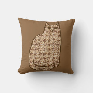 Mid-Century Modern Cat, Beige and Light Brown Cushion
