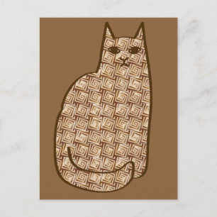 Mid-Century Modern Cat, Beige and Light Brown Postcard