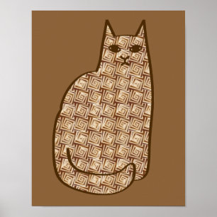 Mid-Century Modern Cat, Beige and Light Brown Poster