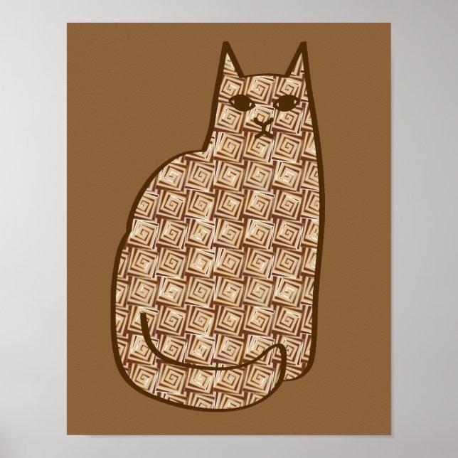 Mid-Century Modern Cat, Beige and Light Brown Poster (Front)