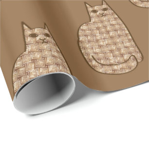 Mid-Century Modern Cat, Beige and Light Brown Wrapping Paper