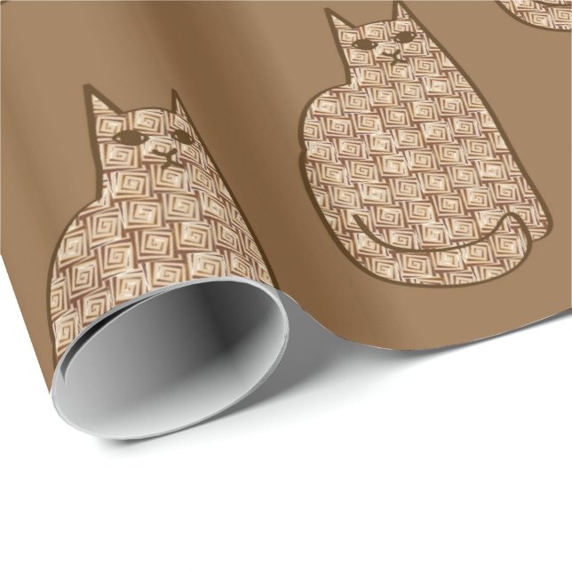 Mid-Century Modern Cat, Beige and Light Brown Wrapping Paper (Roll Corner)