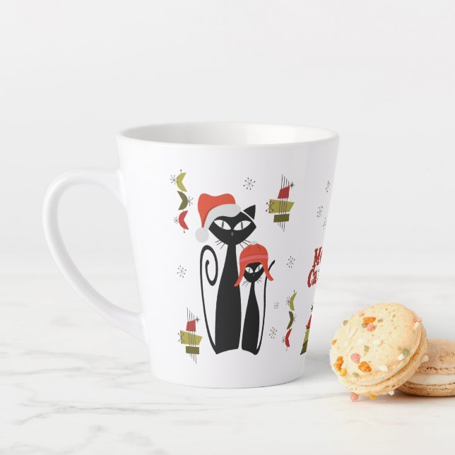 Mid Century Modern Cat Christmas Mug MCM Meowy Cat (In Situ)