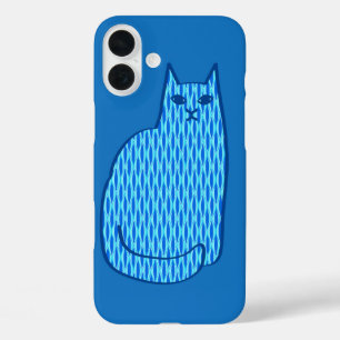 Mid-Century Modern Cat, Cobalt and Light Blue iPhone 16 Plus Case