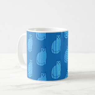Mid-Century Modern Cat, Cobalt and Light Blue Coffee Mug