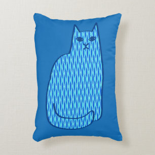 Mid-Century Modern Cat, Cobalt and Light Blue Decorative Cushion