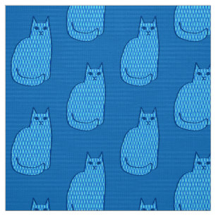 Mid-Century Modern Cat, Cobalt and Light Blue Fabric