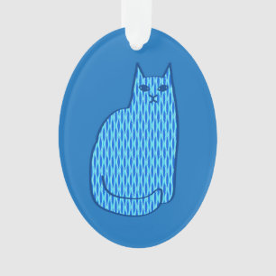 Mid-Century Modern Cat, Cobalt and Light Blue Ornament