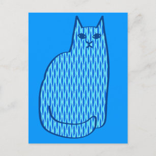 Mid-Century Modern Cat, Cobalt and Light Blue Postcard