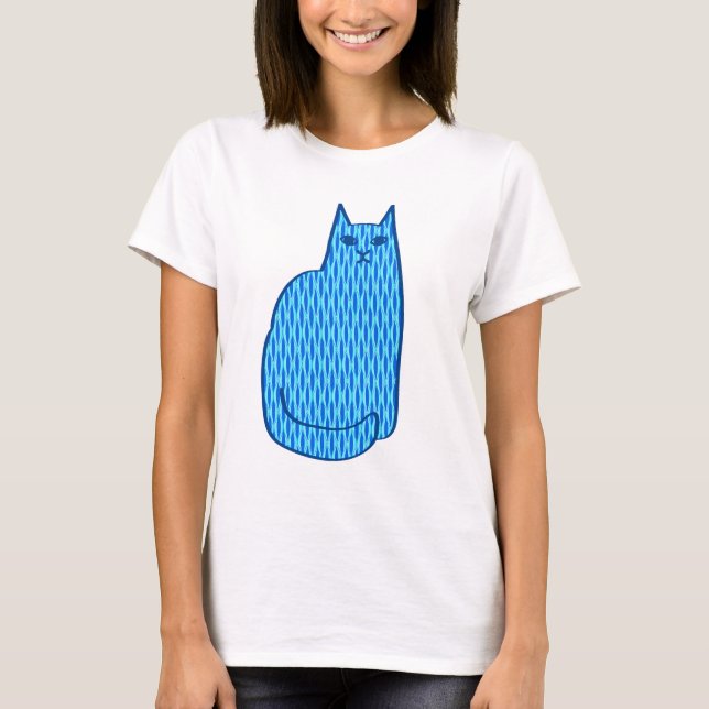 Mid-Century Modern Cat, Cobalt and Light Blue T-Shirt (Front)