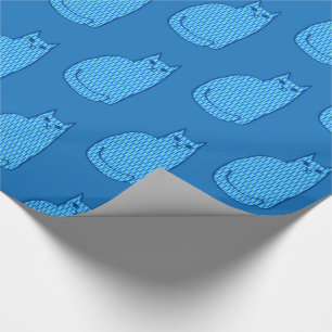Mid-Century Modern Cat, Cobalt and Light Blue Wrapping Paper