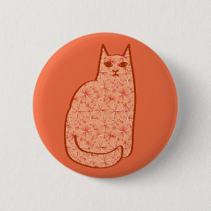 Mid-Century Modern Cat, Coral Orange and White 6 Cm Round Badge