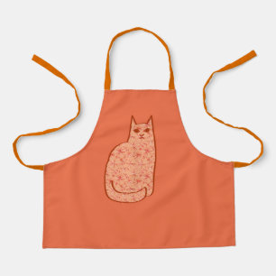 Mid-Century Modern Cat, Coral Orange and White Apron
