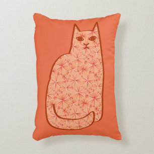 Mid-Century Modern Cat, Coral Orange and White Decorative Cushion