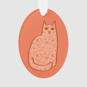 Mid-Century Modern Cat, Coral Orange and White Ornament