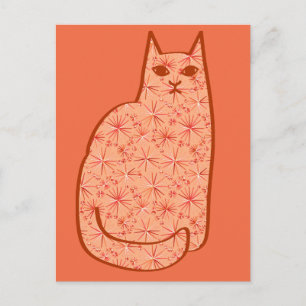 Mid-Century Modern Cat, Coral Orange and White Postcard