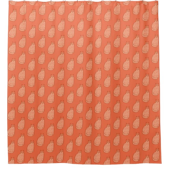 Mid-Century Modern Cat, Coral Orange and White  Shower Curtain (Front)