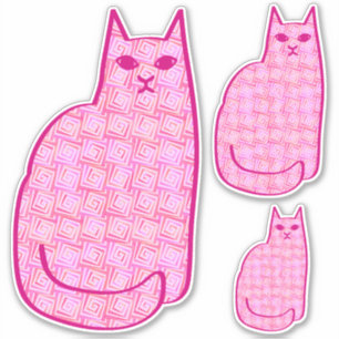 Mid-Century Modern Cat, Fuchsia and Light Pink