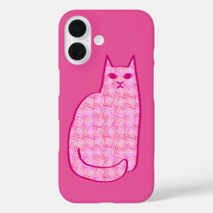Mid-Century Modern Cat, Fuchsia and Light Pink iPhone 16 Case