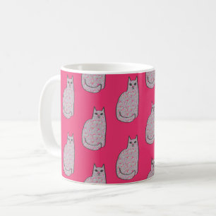 Mid-Century Modern Cat, Fuchsia and Light Pink Coffee Mug