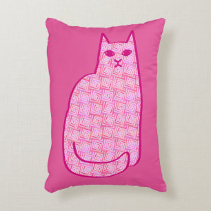 Mid-Century Modern Cat, Fuchsia and Light Pink Decorative Cushion