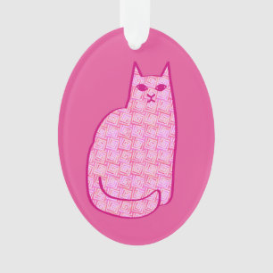 Mid-Century Modern Cat, Fuchsia and Light Pink  Ornament