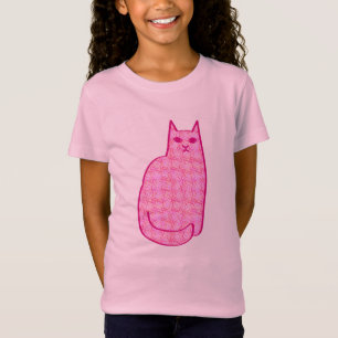 Mid-Century Modern Cat, Fuchsia and Light Pink T-Shirt