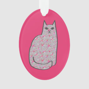 Mid-Century Modern Cat, Grey and Fuchsia Pink  Ornament
