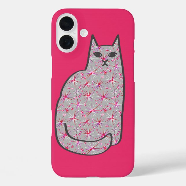 Mid-Century Modern Cat, Grey / Grey and Pink Case-Mate iPhone Case (Back)