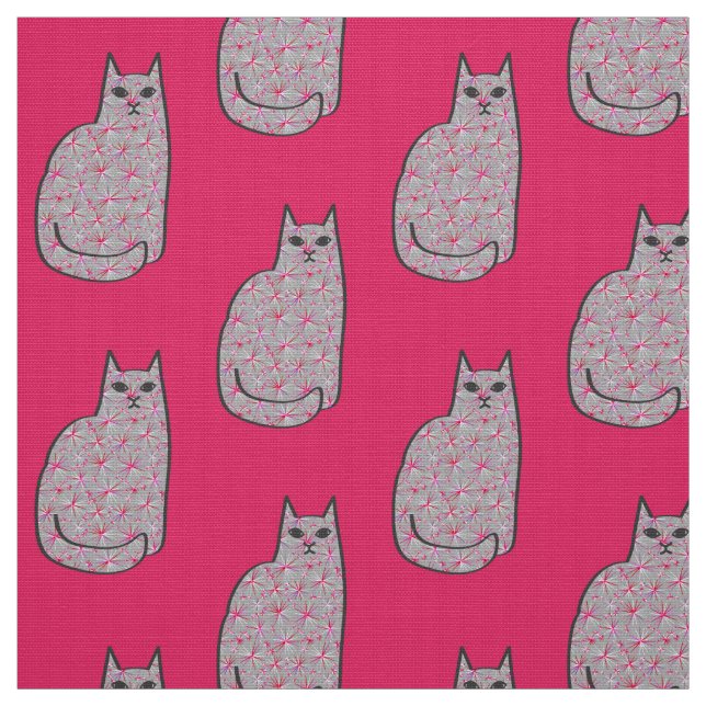 Mid-Century Modern Cat, Grey / Grey and Pink Fabric (Swatch)