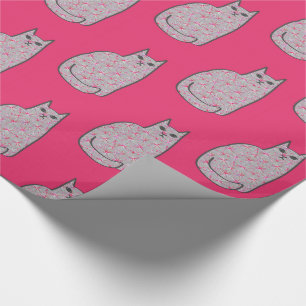 Mid-Century Modern Cat, Grey / Grey and Pink Wrapping Paper