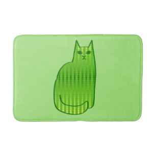 Mid-Century Modern Cat, Lime and Emerald Green  Bath Mat