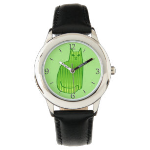 Mid-Century Modern Cat, Lime and Emerald Green Watch