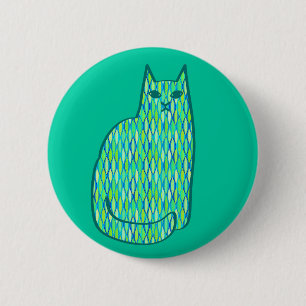 Mid-Century Modern Cat, Mint and Lime Green 6 Cm Round Badge
