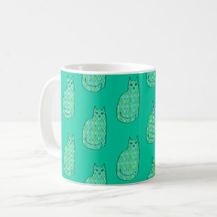 Mid-Century Modern Cat, Mint and Lime Green Coffee Mug