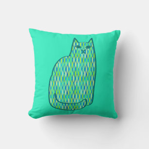 Mid-Century Modern Cat, Mint and Lime Green Cushion
