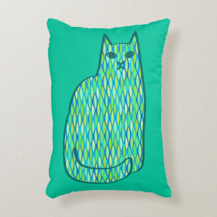 Mid-Century Modern Cat, Mint and Lime Green Decorative Cushion