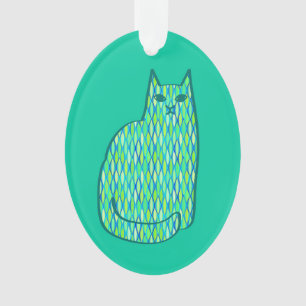 Mid-Century Modern Cat, Mint and Lime Green Ornament