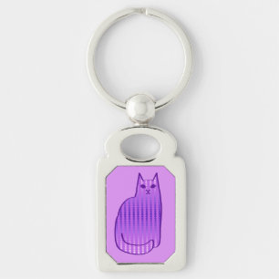 Mid-Century Modern Cat, Orchid and Purple Key Ring