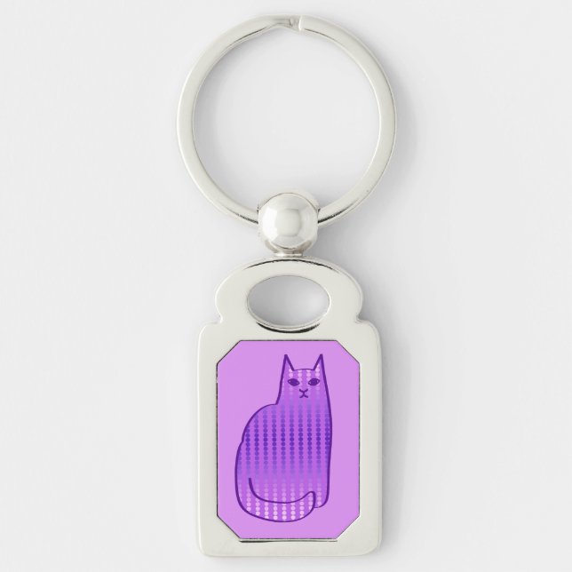 Mid-Century Modern Cat, Orchid and Purple Key Ring (Front)