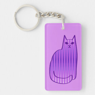 Mid-Century Modern Cat, Orchid and Purple Key Ring