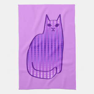 Mid-Century Modern Cat, Orchid and Purple Tea Towel