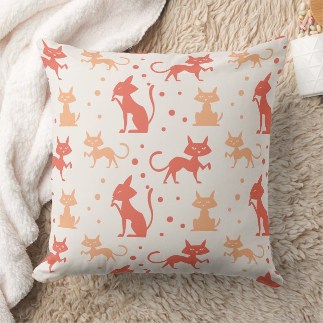 Mid-Century Modern Cat Pattern Cushion (Blanket)