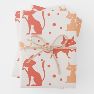Mid-Century Modern Cat Pattern Wrapping Paper Sheet