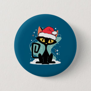 Mid Century Modern Cat Santa Hat Christmas 70s Ret 6 Cm Round Badge