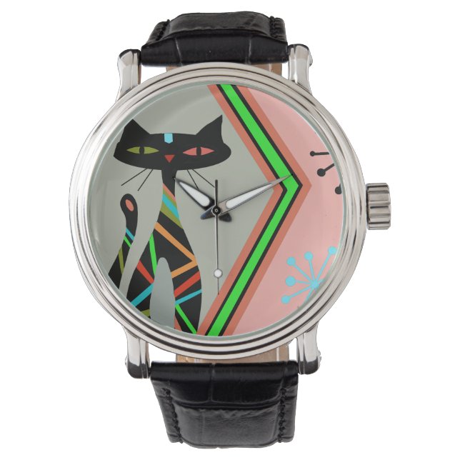 Mid century modern cat star watch time gift (Front)